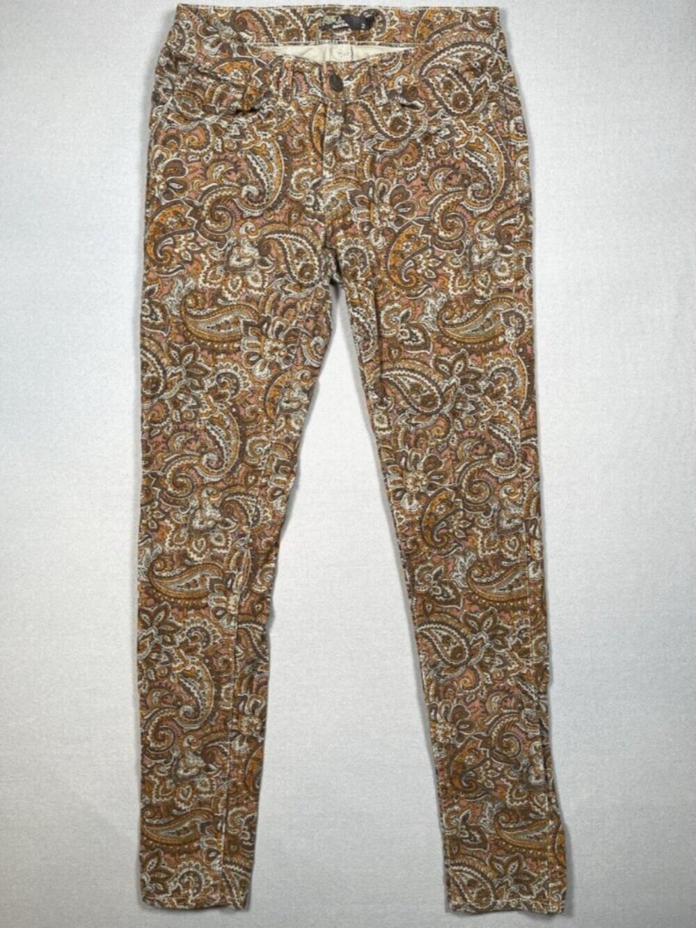 Prana Trinity Corduroy Brown Paisley Low Rise 5 Pocket Pants - Women Size 2 X 30